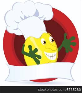 Lemon cartoon character with promo ribbon vector illustration