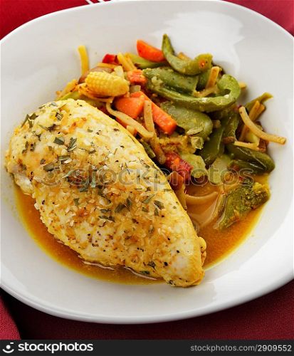 Lemon Chicken With Vegetables ,Close Up