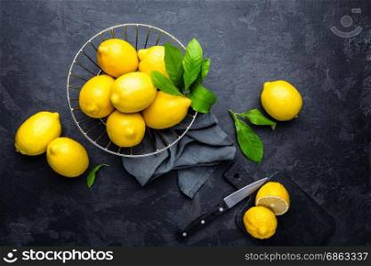 Lemon, fresh lemons with leaves