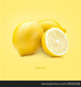 Lemon fruit isolated on yellow background. Lemon fruit
