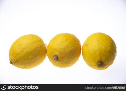 lemon isolated on white background. Tropical fruit. Flat lay, top view