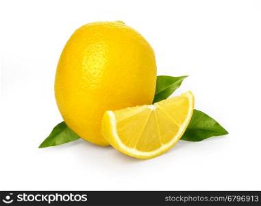 lemon isolated on white background with green leaf