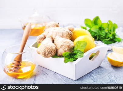 lemon,mint and gingers on a table