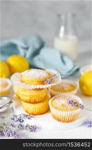 Lemon muffins with sugar powder