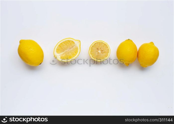 Lemon on white background. Top view