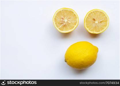 Lemon on white background. Top view