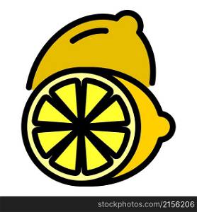 Lemon sliced in two icon. Outline lemon sliced in two vector icon color flat isolated. Lemon sliced in two icon color outline vector