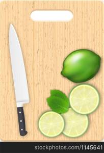 Lemon slices and knife on the chopping board