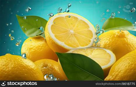Lemon slices floating in clear water with soft light reflections and bubbles, creating a refreshing visual. Created with generative AI tools. Lemon slices floating in clear water with soft light reflections and bubbles. Created by AI