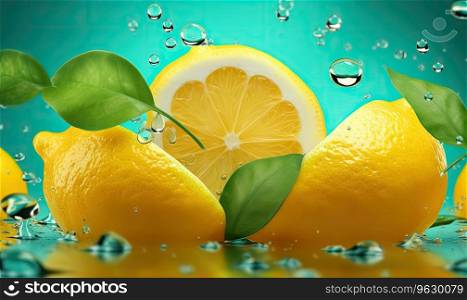 Lemon slices floating in clear water with soft light reflections and bubbles, creating a refreshing visual. Created with generative AI tools. Lemon slices floating in clear water with soft light reflections and bubbles. Created by AI