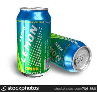 Lemon soda drinks in metal cans
