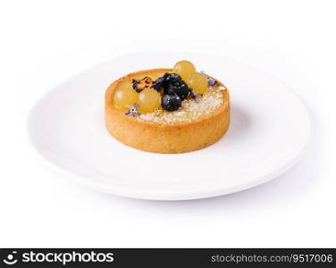 Lemon tartlet with blueberries and grapes