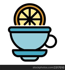 Lemon tea cup icon. Outline lemon tea cup vector icon color flat isolated. Lemon tea cup icon color outline vector