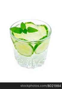 Lemonade with cucumber and mint in a glassful isolated on white background
