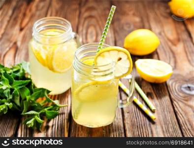 lemonade with fresh mint in glass bank