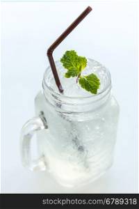 Lemonade with mint on white background