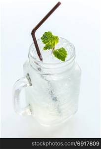 Lemonade with mint on white background