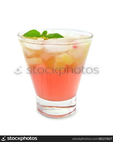 Lemonade with rhubarb and mint in a glassful isolated on white background