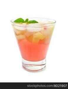 Lemonade with rhubarb and mint in a glassful isolated on white background