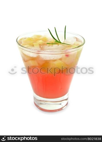 Lemonade with rhubarb and rosemary in a glassful isolated on white background