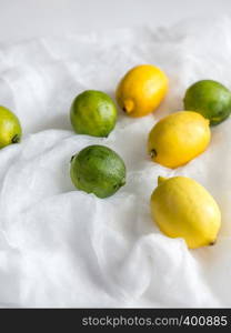 Lemons and limes on the white background