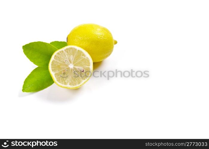 Lemons Displayed on a White Background. Fresh lemons displayed with a white background