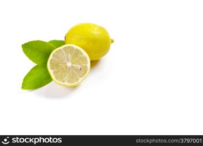 Lemons Displayed on a White Background. Fresh lemons displayed with a white background
