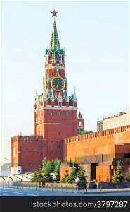 Lenin&rsquo;s Mausoleum and Kremlin tower in Moscow