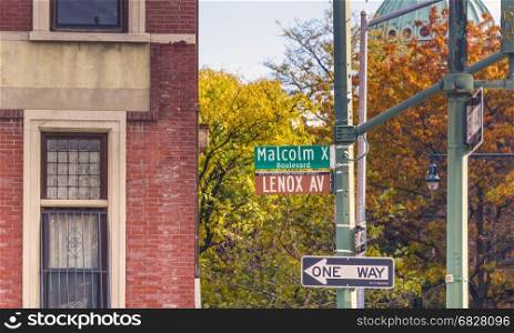 Lenox Avenue, also named Malcolm X Boulevard, both names are officially recognized, is the primary north south route through Harlem in the upper portion of the New York City borough of Manhattan.