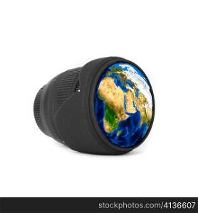 Lens with Earth reflected isolated on a white