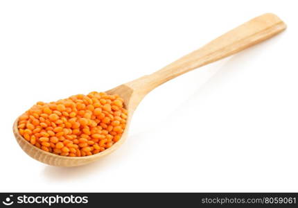 lentil in spoon isolated on white background