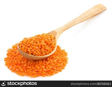 lentil in spoon isolated on white background