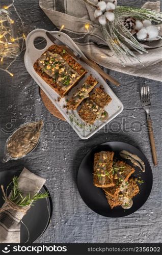 Lentils loaf on christmas table