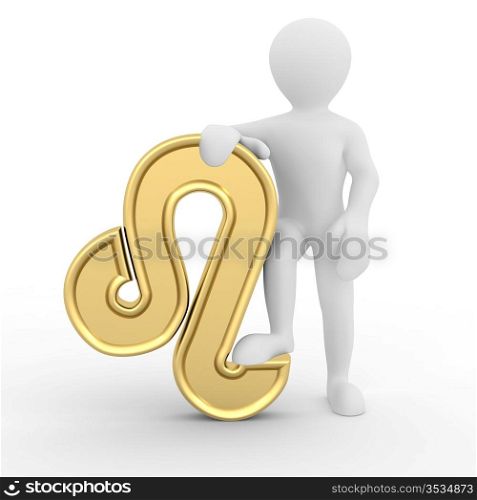 Leo. Man with astrological symbol on white isolated background.