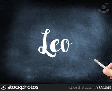 Leo written on a blackboard