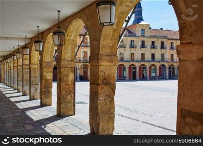 Leon Plaza Mayor arcade in Way of Saint James at Castilla Spain