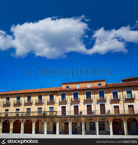 Leon Plaza Mayor arcade in Way of Saint James at Castilla Spain