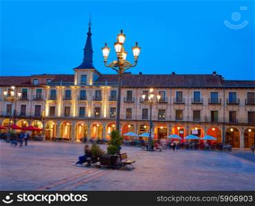 Leon Plaza Mayor sunset in Way of Saint James at Castilla Spain