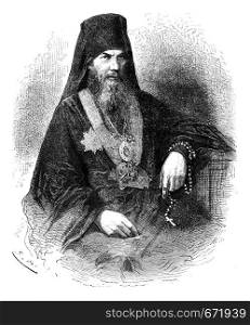 Leonidas, Patriarch of Moscow, vintage engraved illustration. Le Tour du Monde, Travel Journal, (1872).