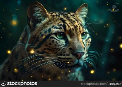 leopard portrait close up on dark background. Neural network AI generated art. leopard portrait close up on dark background. Neural network AI generated