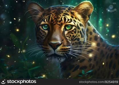 leopard portrait close up on dark background. Neural network AI generated art. leopard portrait close up on dark background. Neural network AI generated