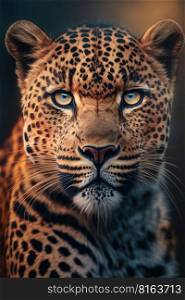Leopard portrait on dark background, AI Generative