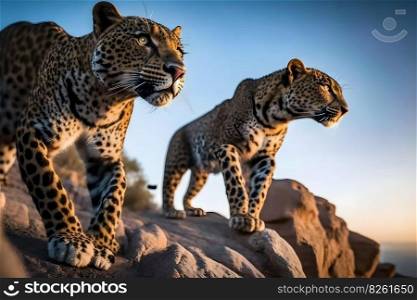 leopards in the wild. Neural network AI generated art. leopards in the wild. Neural network AI generated