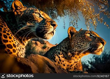 leopards in the wild. Neural network AI generated art. leopards in the wild. Neural network AI generated