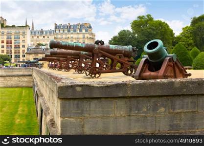 Les Invalides facade and cannons in Paris France