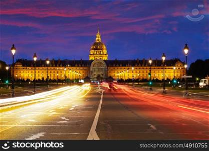 Les Invalides sunset facade in Paris at France