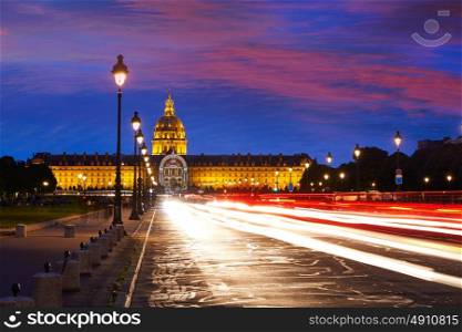 Les Invalides sunset facade in Paris at France