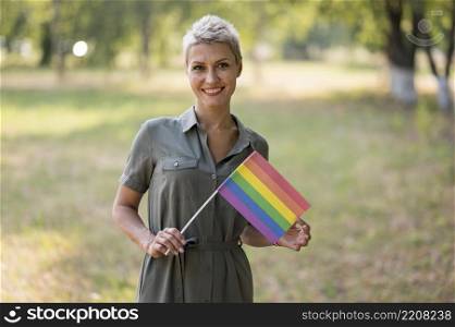lesbian woman with flag