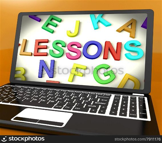 Lessons Message On Computer Screen Showing Online Education. Lessons Message On Computer Screen Shows Online Education