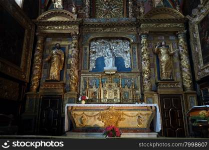 LESTELLE-BETHARRAM, FRANCE - CIRCA JULY 2015 Altar in the church